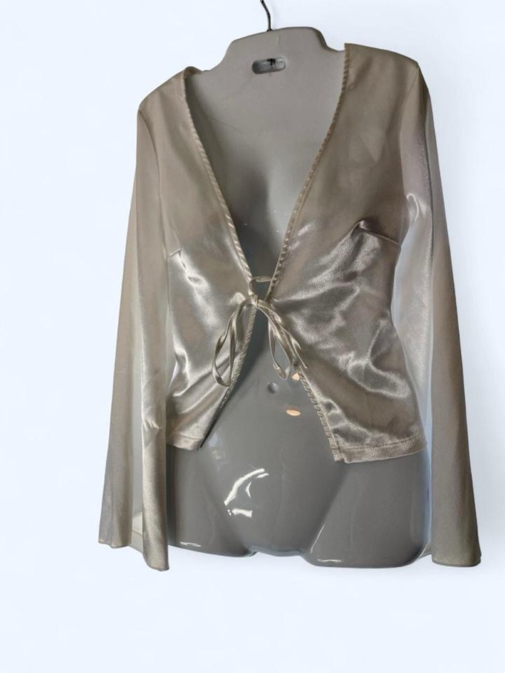 SHEIN white faux satin blouse with tie back detail, size XS